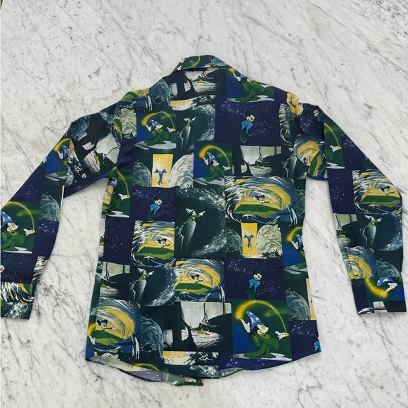 Disney Vintage 70s Kennington Disco Shirt Fantasia Mickey Wizard Medium FLAWLESS - Picture 6 of 7